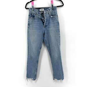 AGOLDE Riley High Rise Straight Leg Jeans Blue Womens Size 24 Rigid Hem Designer